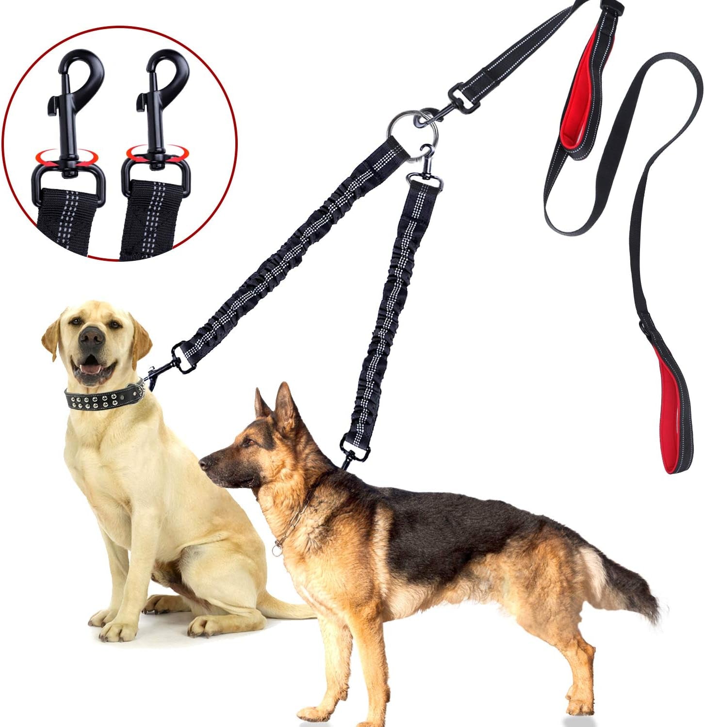 Dual Dog Leash, Double Dog Leash, 360° Swivel No Tangle Dog Walking Leash for 2 Dogs up to 200Lbs, Comfortable Adjustable Dual Padded Handles