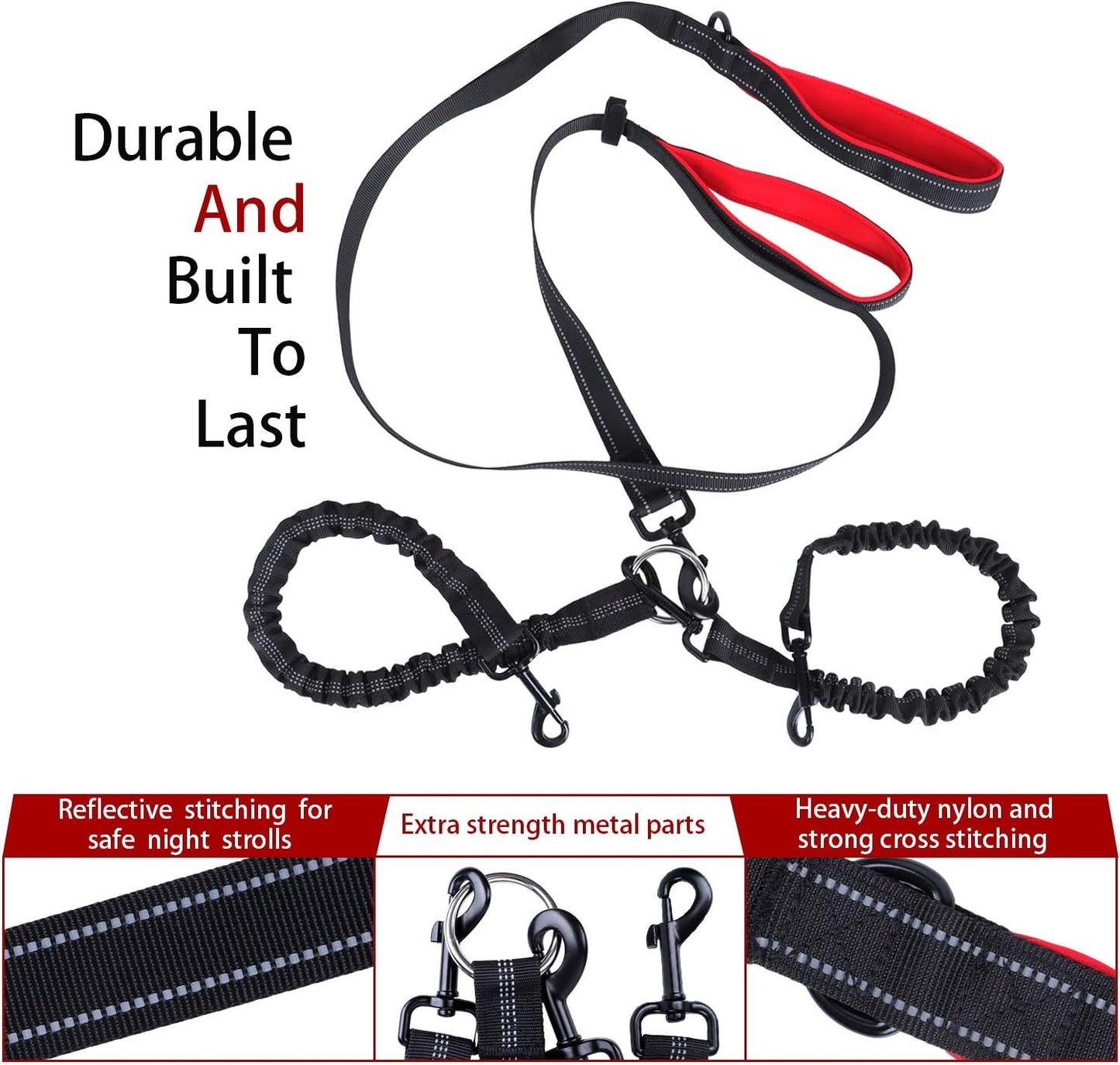 Dual Dog Leash, Double Dog Leash, 360° Swivel No Tangle Dog Walking Leash for 2 Dogs up to 200Lbs, Comfortable Adjustable Dual Padded Handles