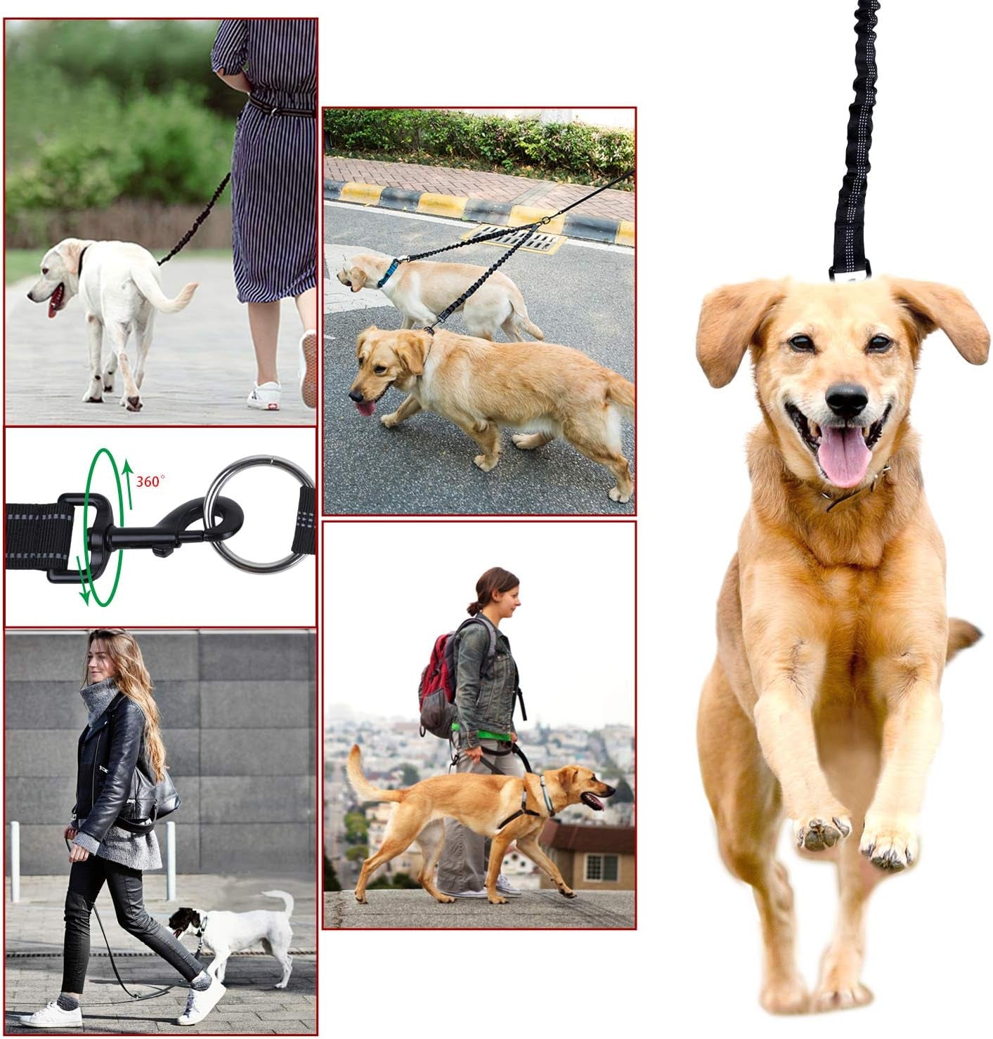 Dual Dog Leash, Double Dog Leash, 360° Swivel No Tangle Dog Walking Leash for 2 Dogs up to 200Lbs, Comfortable Adjustable Dual Padded Handles