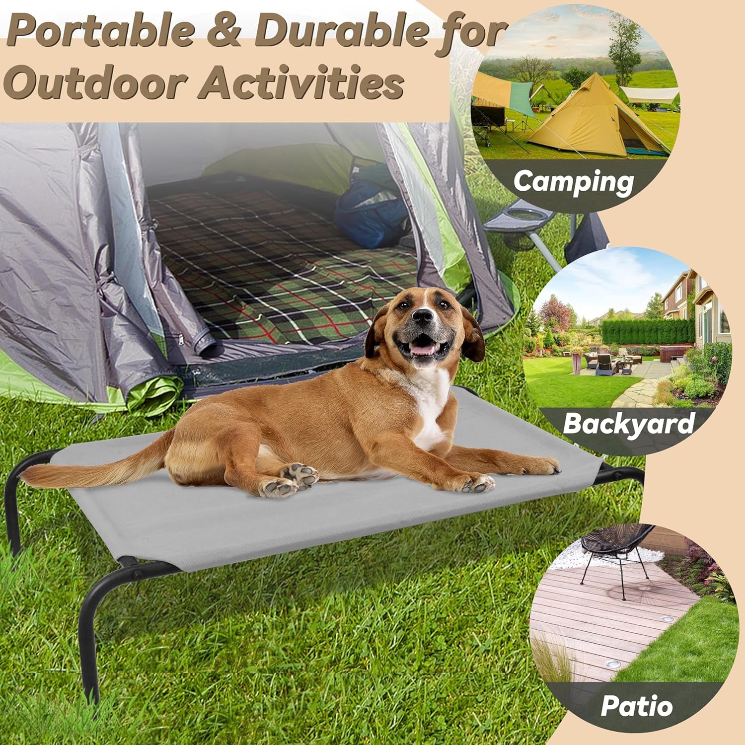 Heavy Duty Steel-Framed Portable Elevated Pet Bed, Elevated Cooling Pet Cot