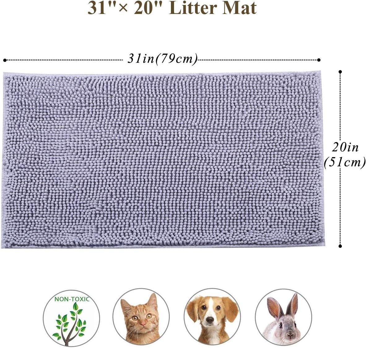 Cat Litter Mat, Litter Trapping Mat, 31"× 20" Cat Kitty Litter Rug with Waterproof Back, Super Soft for Cat'S Paws, Machine Washable, Grey