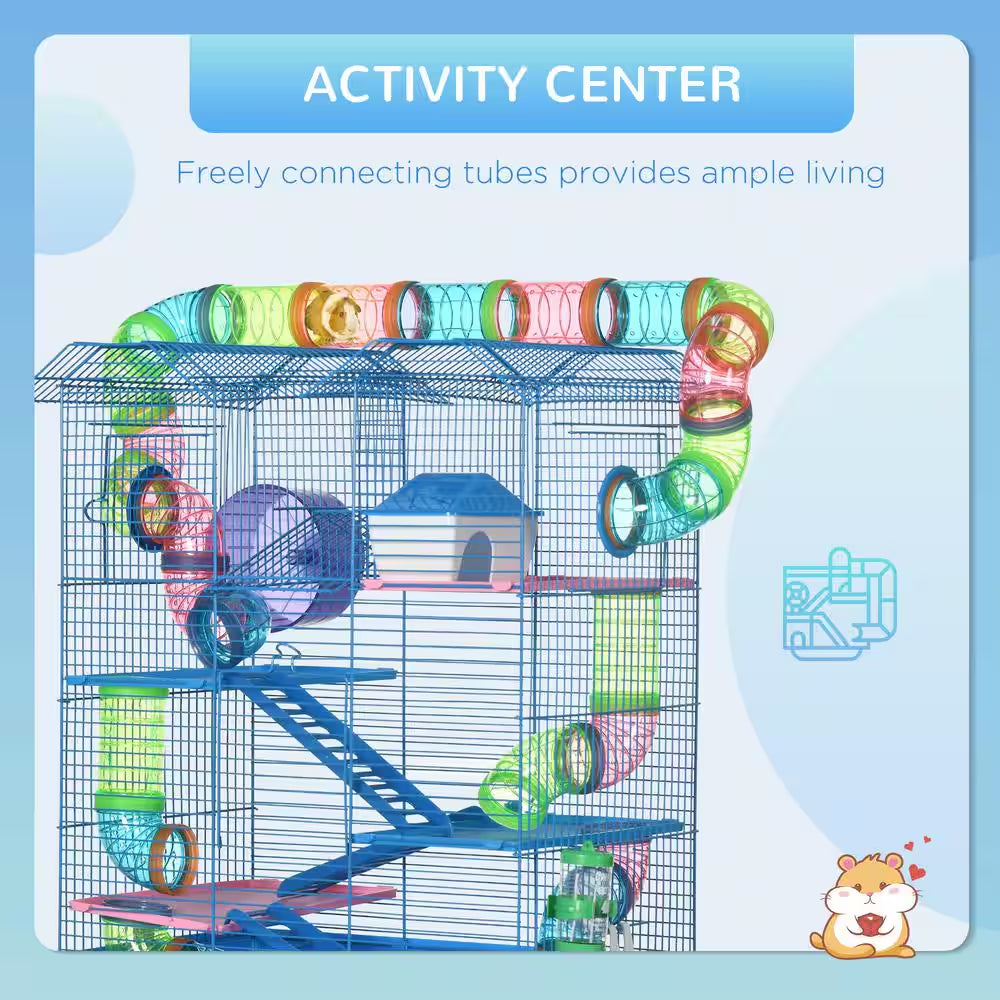 5-Tier Hamster Cage with Tubes and Tunnels, Water Bottle, Food Dish, Exercise Wheel