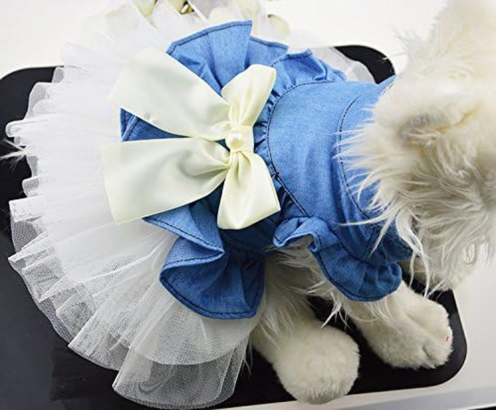 Dog Dress Cowboy Bow Jumpsuits Pets Party Clothes for Puppy Cat Lace Skirt Mesh Princess Tutu Dresses